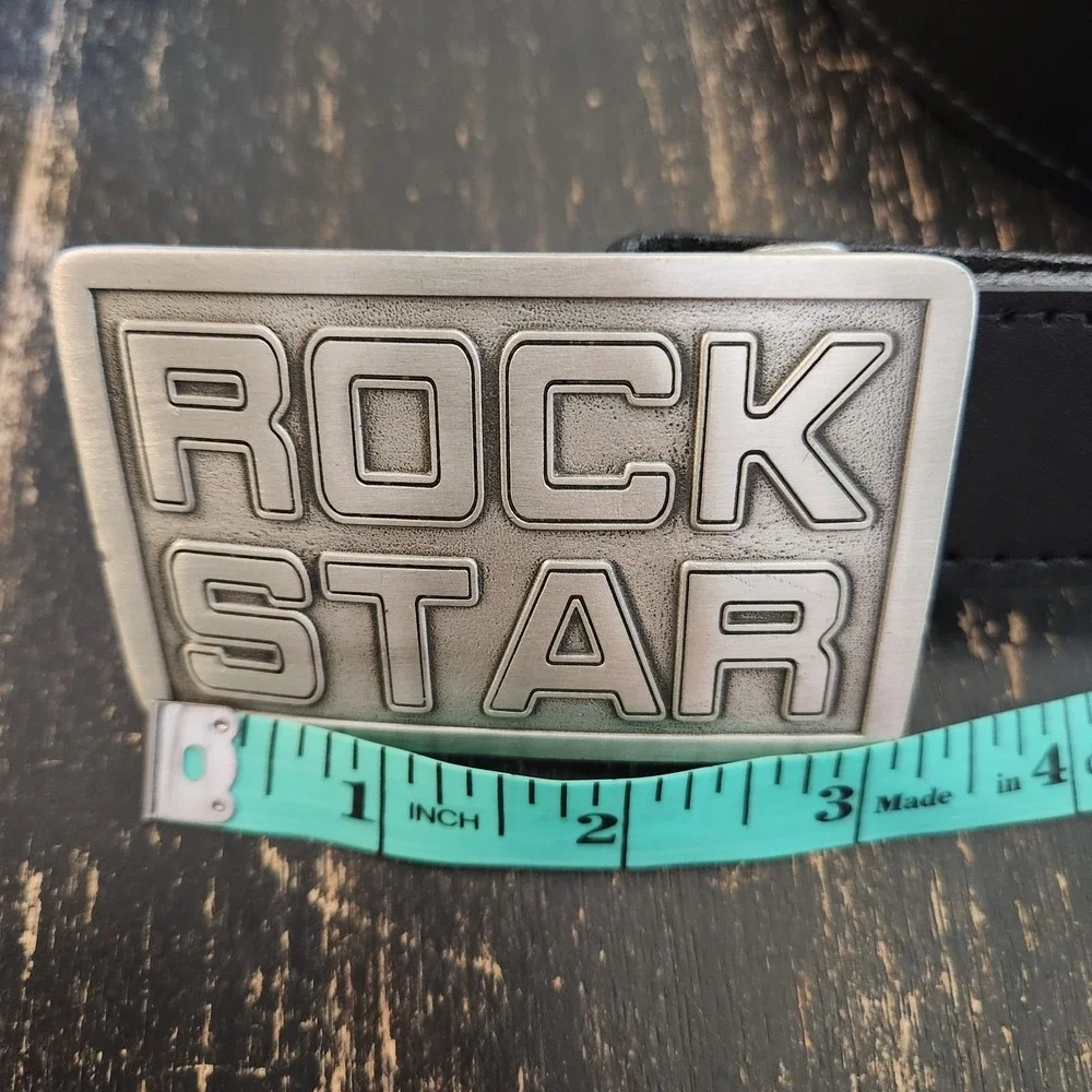 Great American Buckle Co. Pure Pewter Rock Star Belt 2001 Buckle Leather 38 - 40